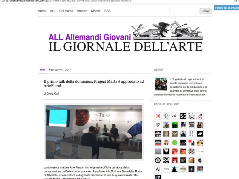 Il primo talk della domenica: Project Marta è approdato ad ArteFiera! – Il Giornale dell’Arte